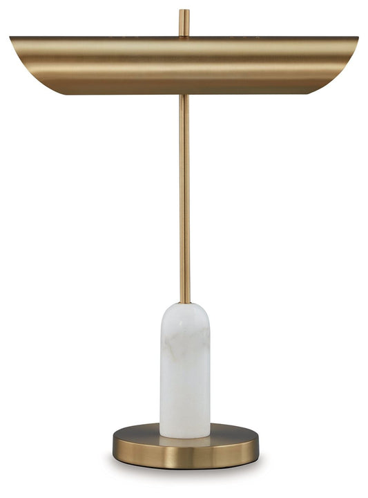 Rowleigh - Gold Finish / White - Marble Desk Lamp - Hornell Furniture Outlet