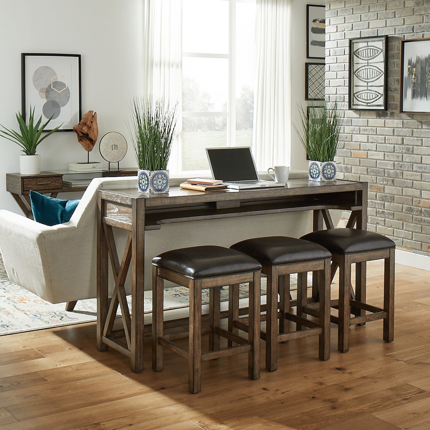 Lennox - 4 Piece Console Set (Console 3 Stools) - Dark Brown - Hornell Furniture Outlet
