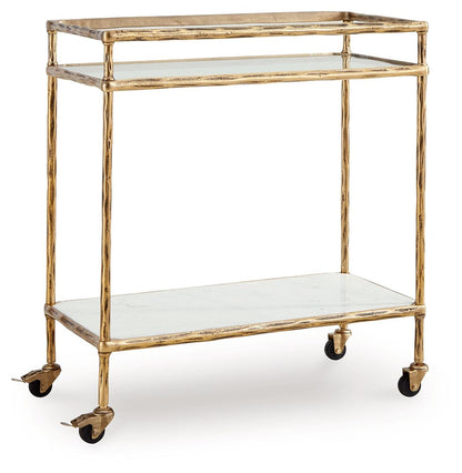 Plattfield - Antique Gold Finish - Bar Cart - Hornell Furniture Outlet