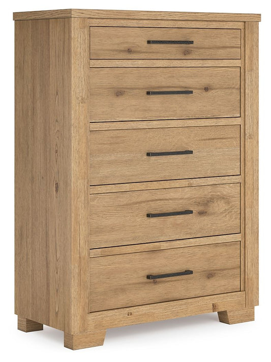 Galliden - Light Brown - Five Drawer Chest - Hornell Furniture Outlet