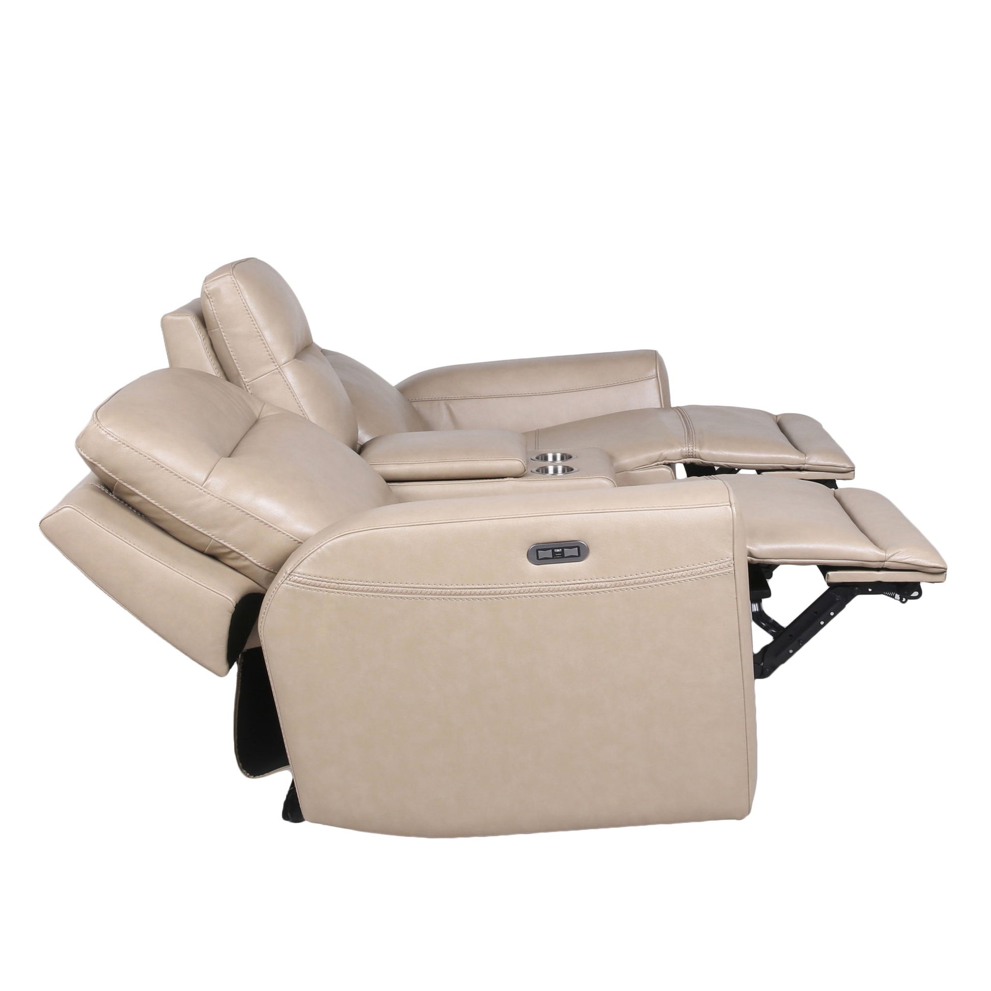 Doncella - Dual Power Loveseat With Console - Beige - Hornell Furniture Outlet