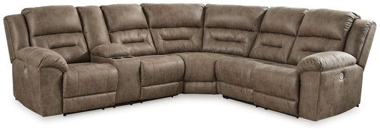 Ravenel - 3 - Piece Power Reclining Sectional With Laf Power Reclining Loveseat With Console - Faux Leather - Fossil - Hornell Furniture Outlet