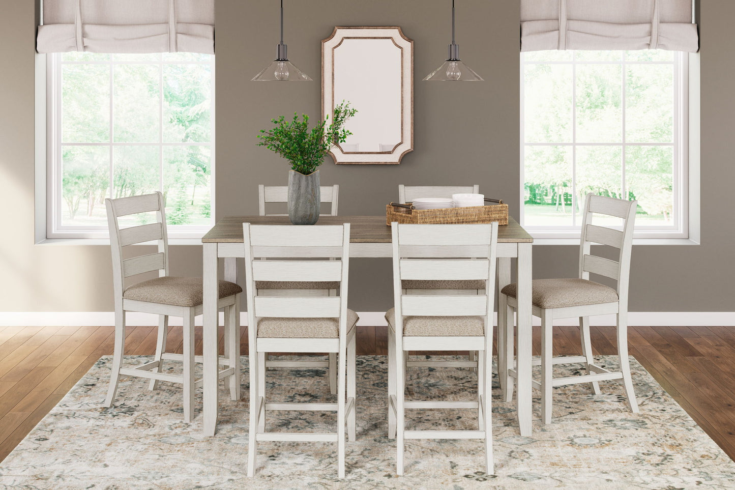 Skempton - White / Light Brown - Counter Height Dining Table and Bar Stools (Set of 7) - Hornell Furniture Outlet