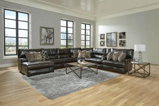Como - 7 Piece Italian Leather Match Reclining Sectional - Hornell Furniture Outlet