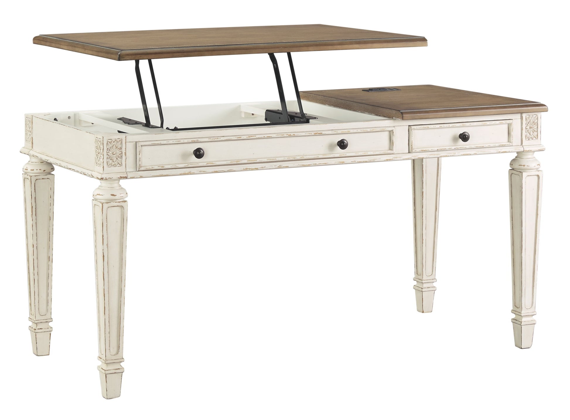 Realyn - White / Brown - Home Office Lift Top Desk - Hornell Furniture Outlet