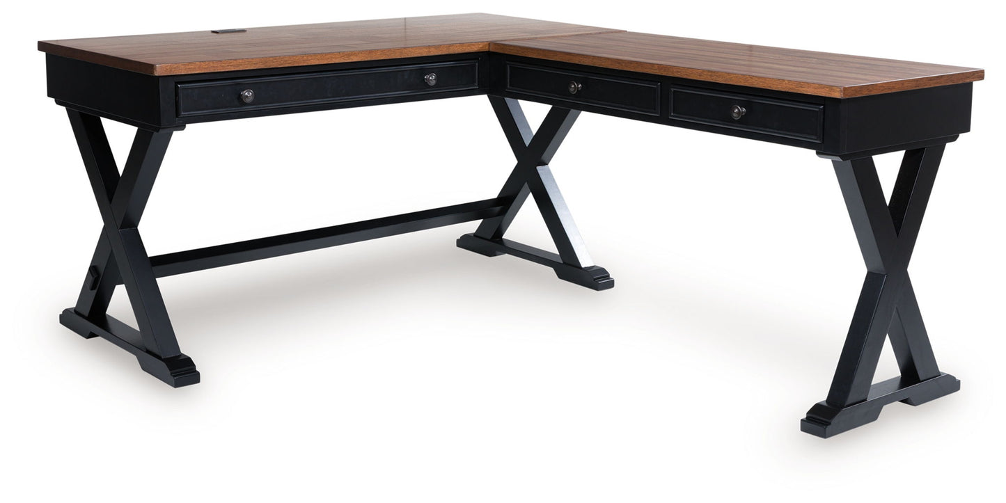 Wildenauer - Brown / Black - Home Office Desk And Return - Hornell Furniture Outlet