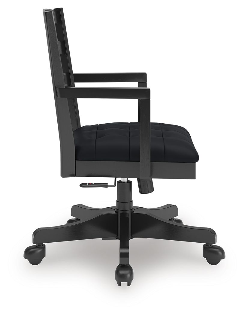 Wildenauer - 4 Pc. - Home Office Desk And Return, Swivel Desk Chair, Bookcase - Brown / Black - Hornell Furniture Outlet
