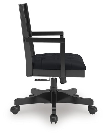 Wildenauer - 4 Pc. - Home Office Desk And Return, Swivel Desk Chair, Bookcase - Brown / Black - Hornell Furniture Outlet