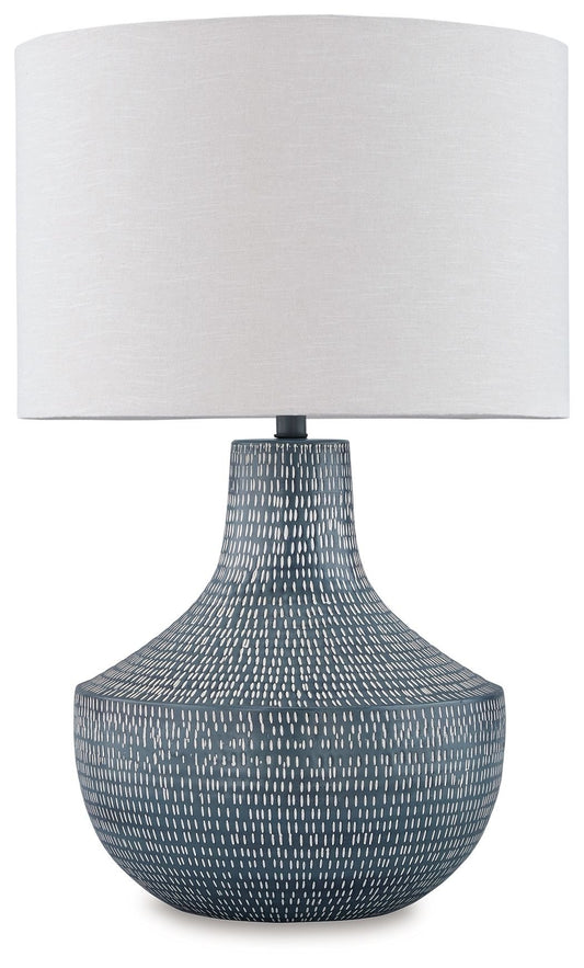 Schylarmont - Antique Gray / White - Metal Table Lamp - Hornell Furniture Outlet
