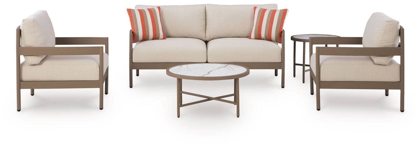 Bluff Trail - Loveseat, Lounge Chairs, Tables Set (Set of 5) - Beige - Hornell Furniture Outlet