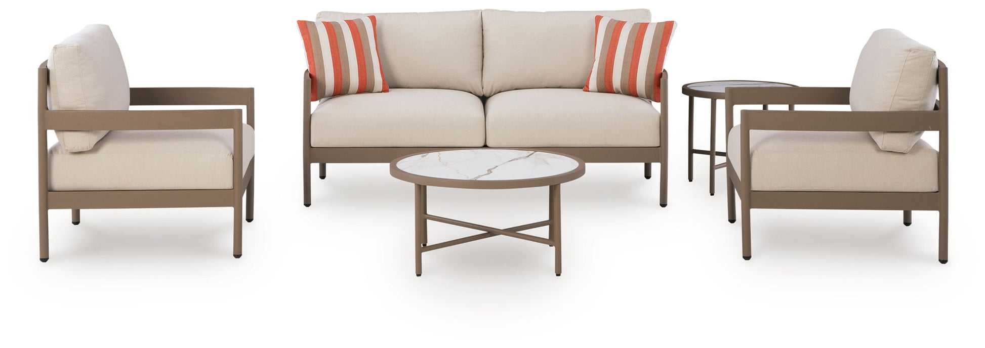 Bluff Trail - Loveseat, Lounge Chairs, Tables Set (Set of 5) - Beige - Hornell Furniture Outlet