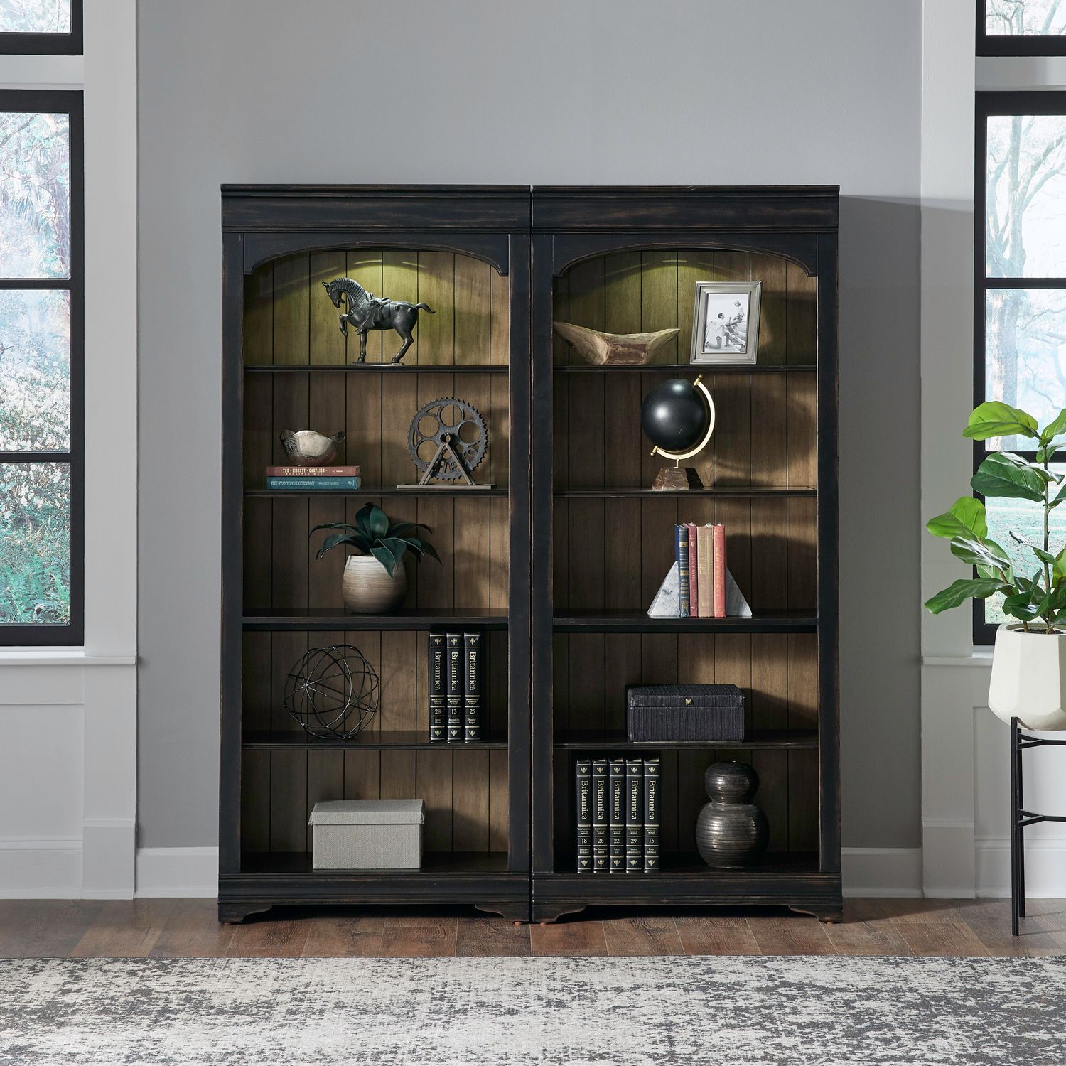 Meritage - 2 Piece Bunching Bookcase - Black - Hornell Furniture Outlet