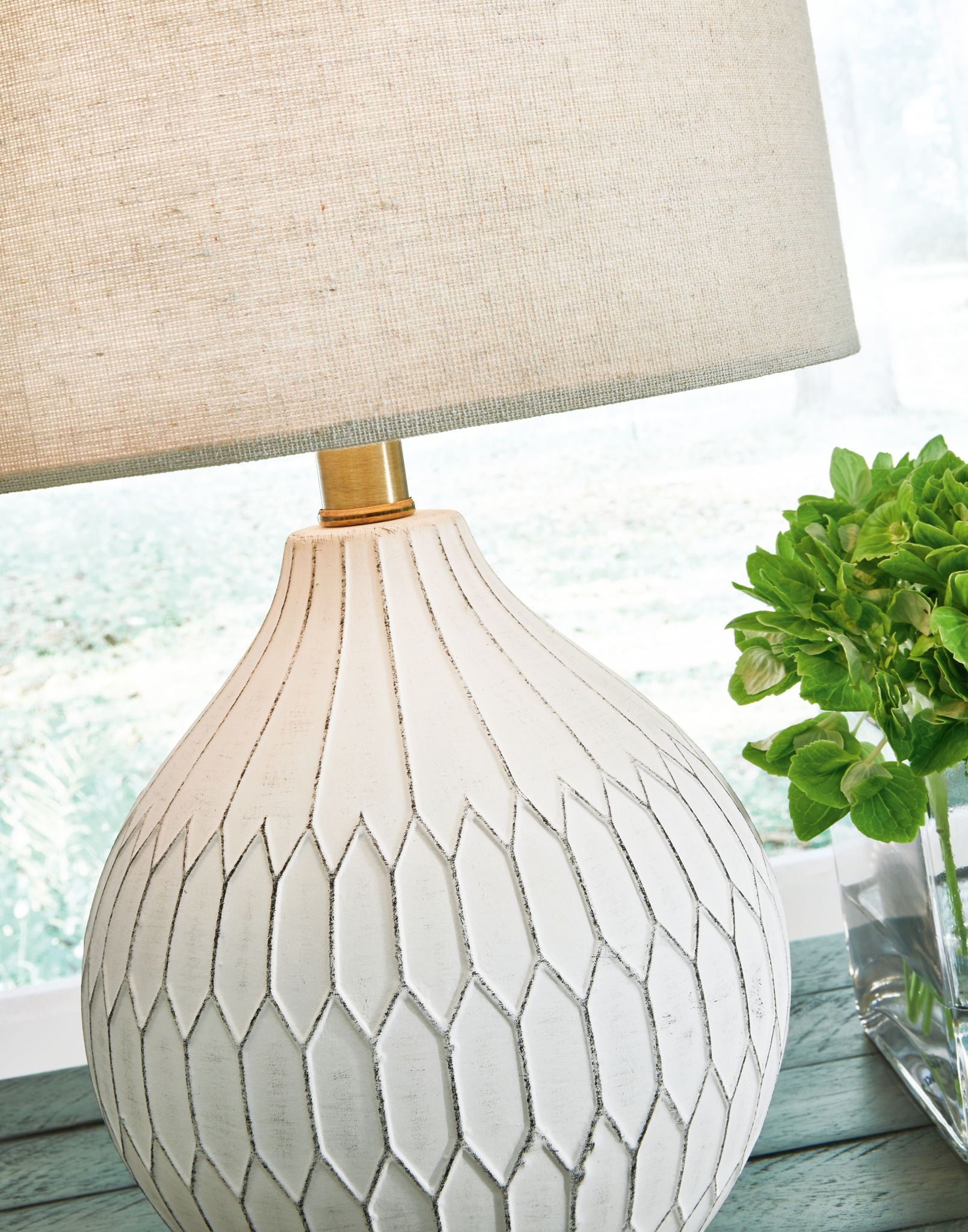 Wardmont - White - Ceramic Table Lamp - Hornell Furniture Outlet