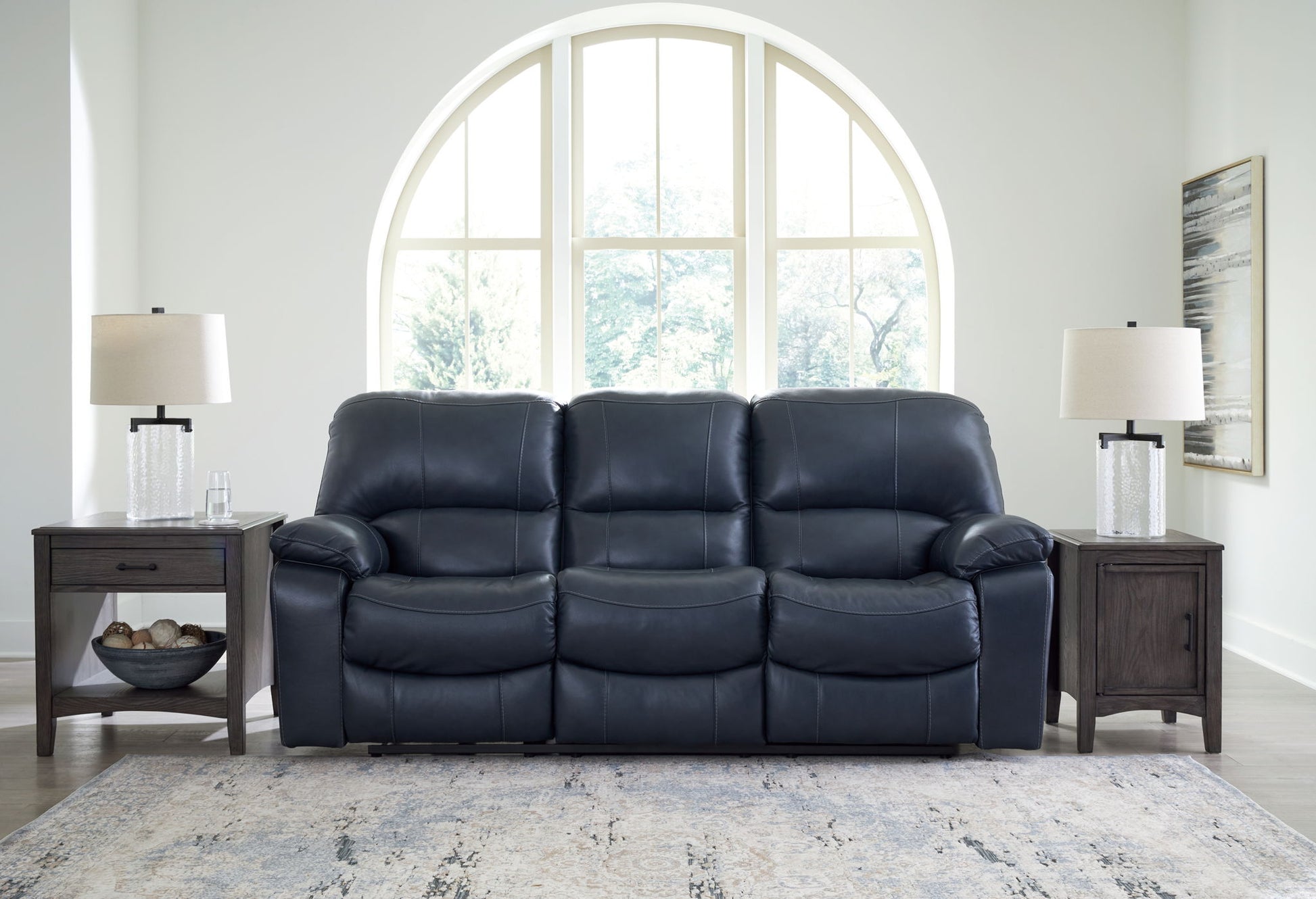 Leesworth - 3 Pc. - Power Reclining Sofa, Power Reclining Loveseat, Power Rocker Recliner - Ocean - Hornell Furniture Outlet