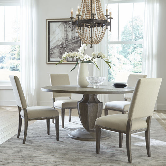 Westfield - 5 Piece Pedestal Table Set (Upholstered Side Chairs) - Light Brown - Hornell Furniture Outlet