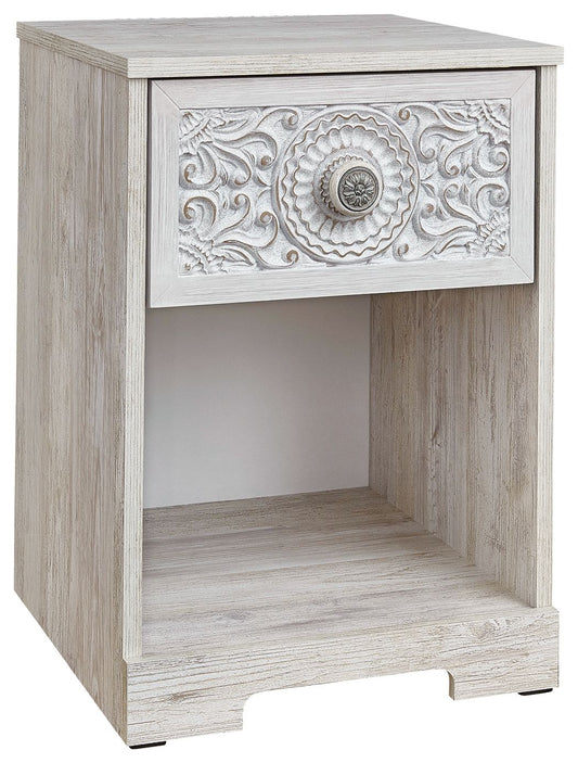 Paxberry - Whitewash - One Drawer Night Stand - Open Cubby - Hornell Furniture Outlet