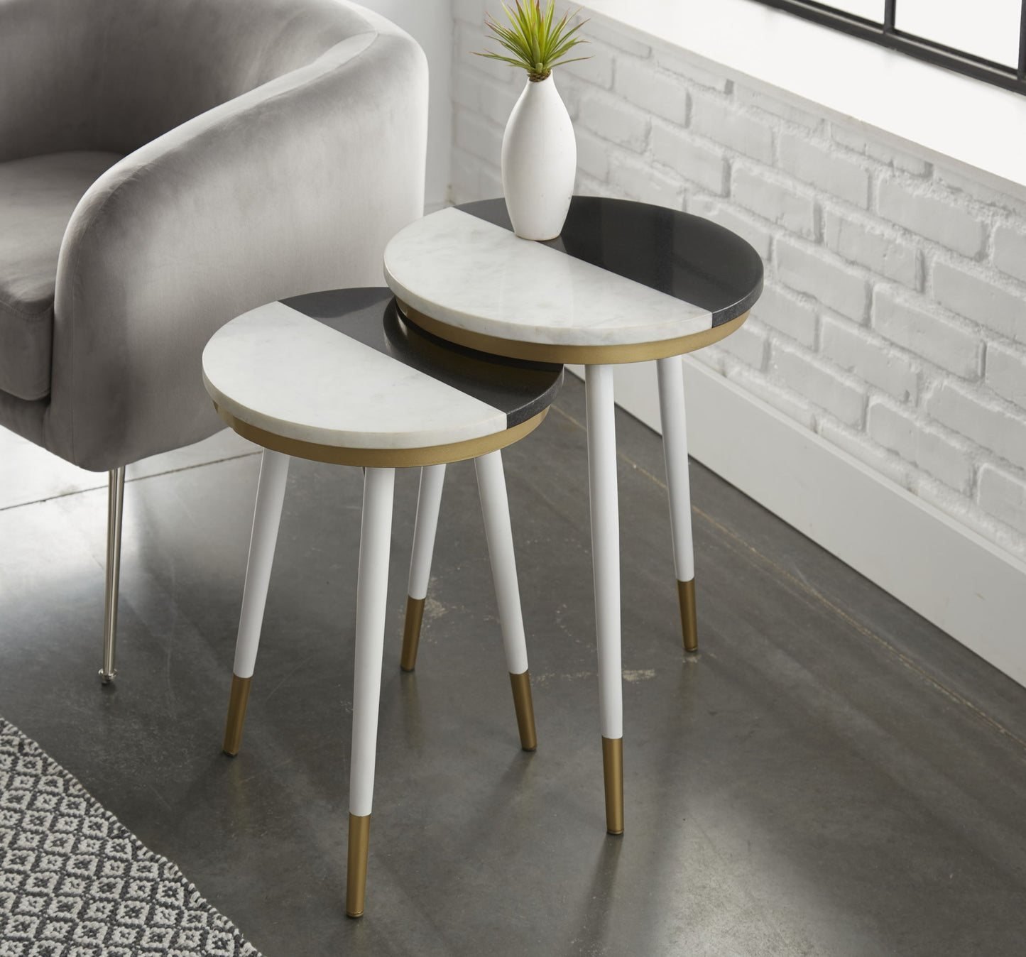 Taj - Marble Top Nesting Tables - White - Hornell Furniture Outlet