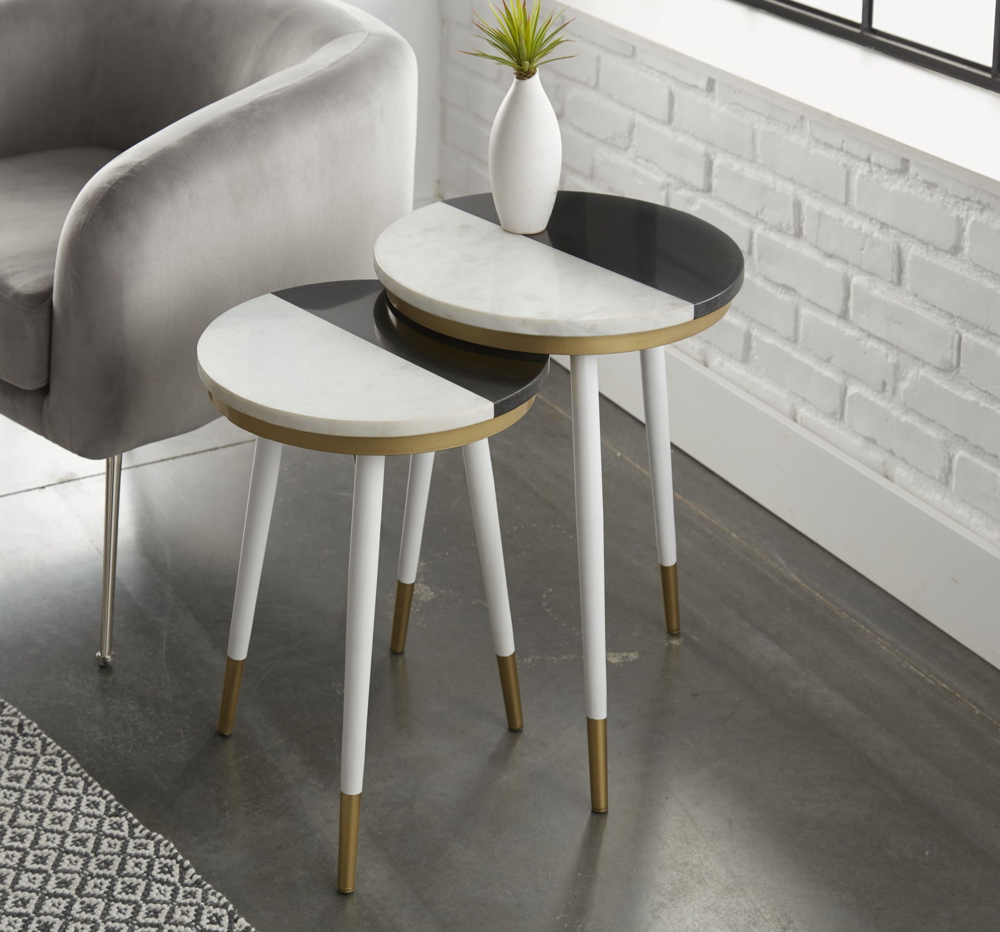 Taj - Marble Top Nesting Tables - White - Hornell Furniture Outlet