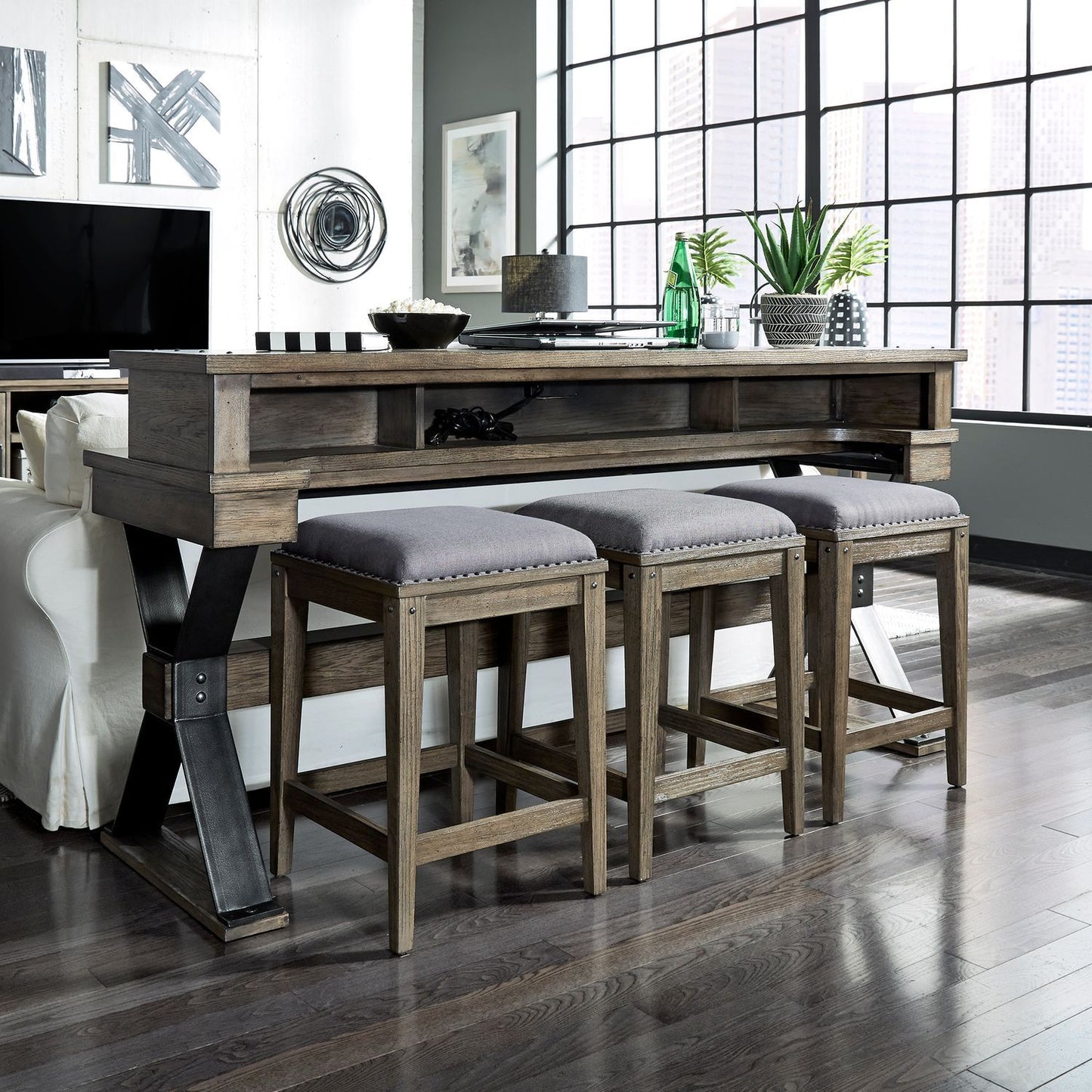 Sonoma Road - Upholstered Console Stool - Weathered Beaten Bark - Hornell Furniture Outlet