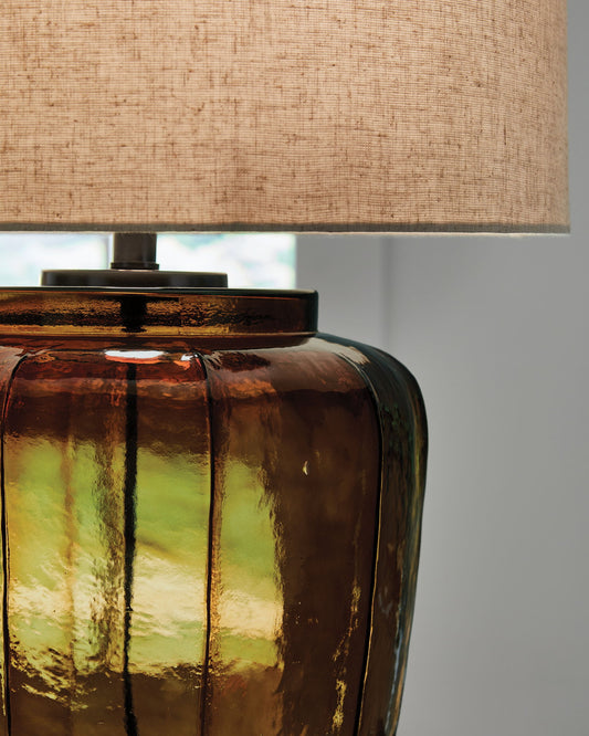 Bainmore - Amber - Glass Table Lamp - Hornell Furniture Outlet