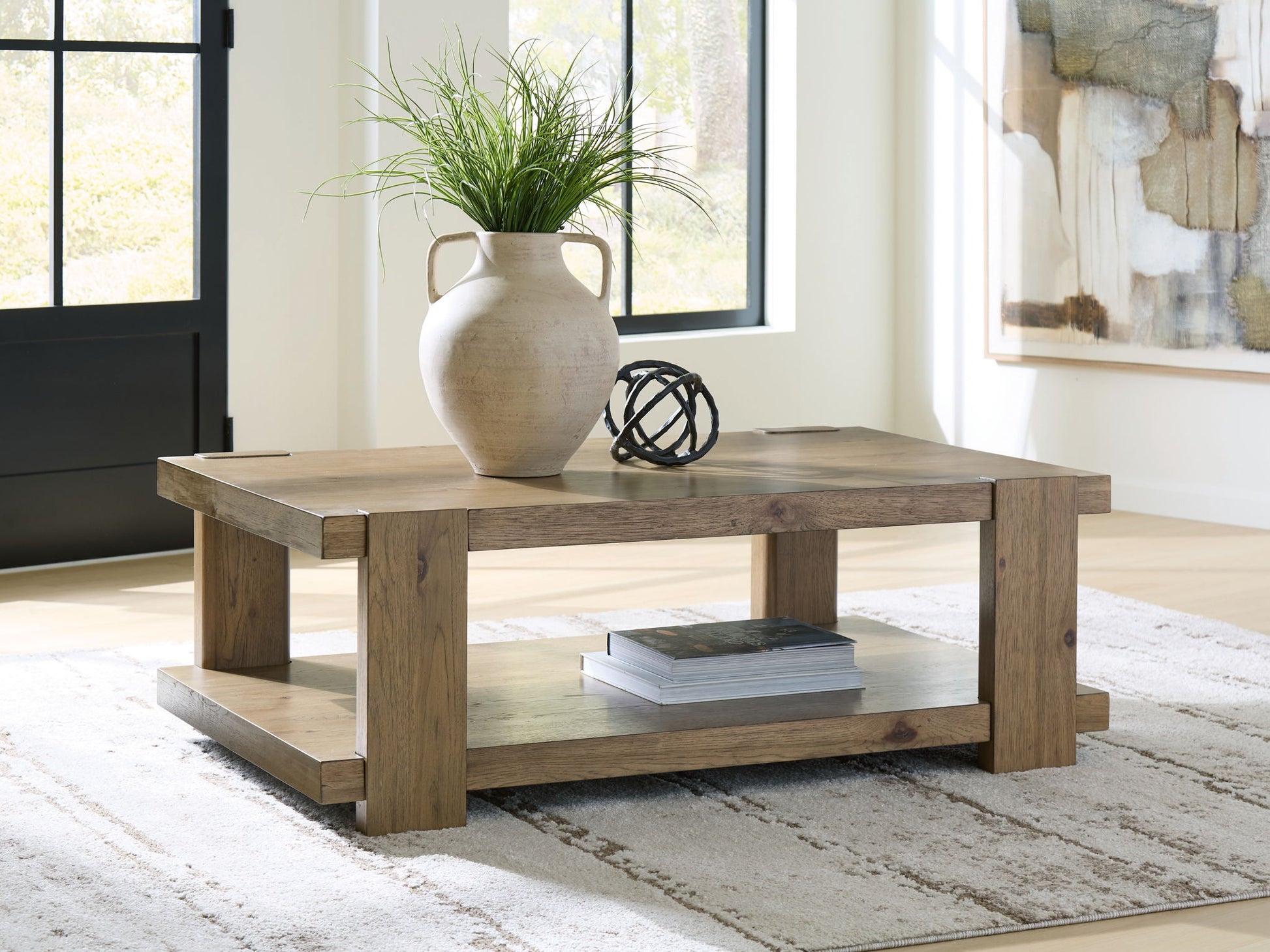 Flangren - Rectangular Cocktail Table - Light Brown - Hornell Furniture Outlet