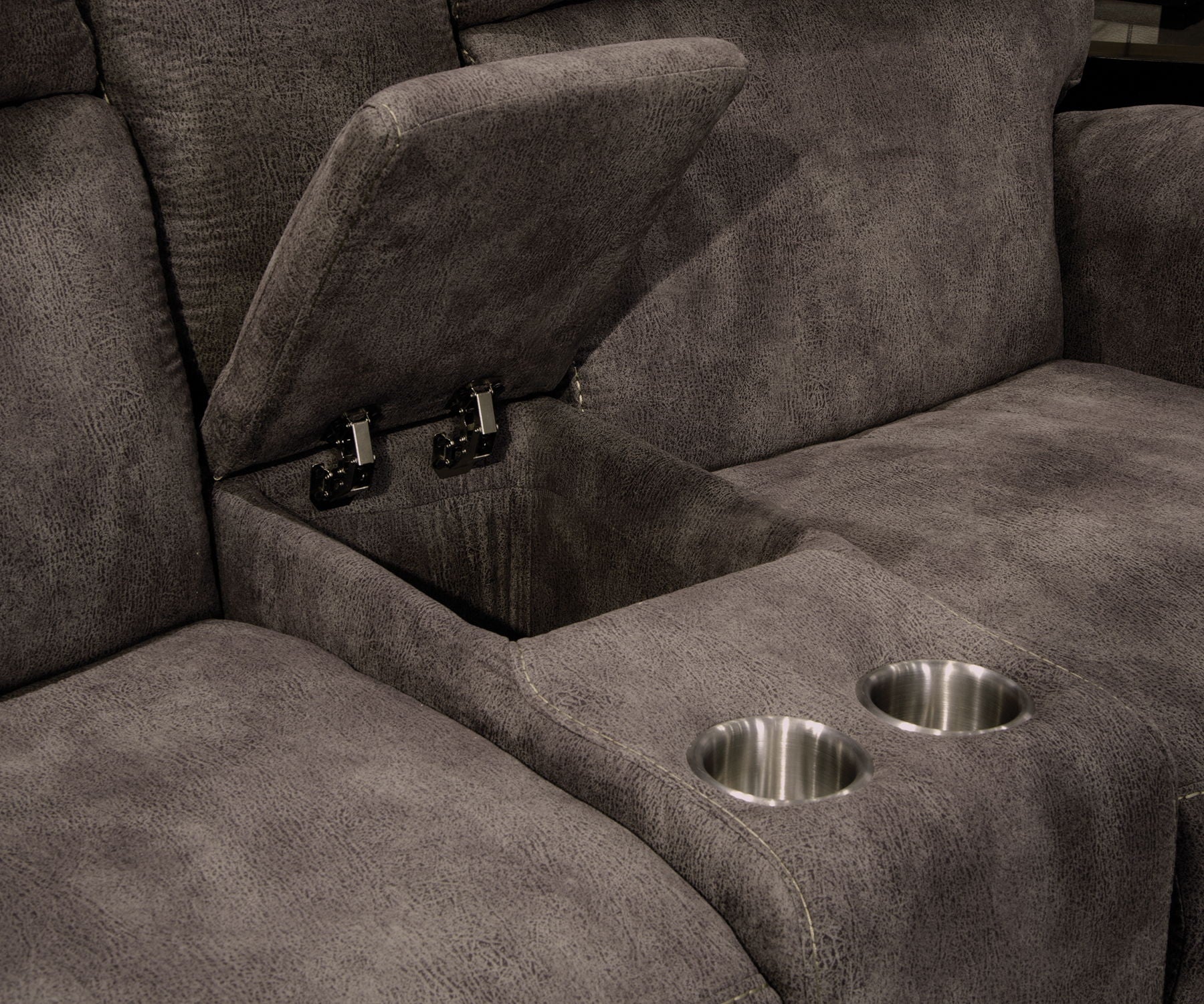 Tranquility - Power Headrest Power Lay Flat Reclining Cons Loveseat With CR3 Heat / Massage / Lumbar - Pewter - Hornell Furniture Outlet