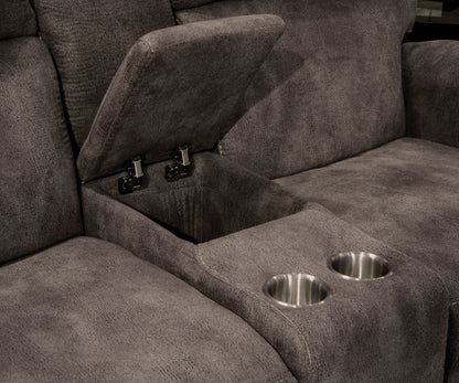 Tranquility - Power Headrest Power Lay Flat Reclining Cons Loveseat With CR3 Heat / Massage / Lumbar - Pewter - Hornell Furniture Outlet