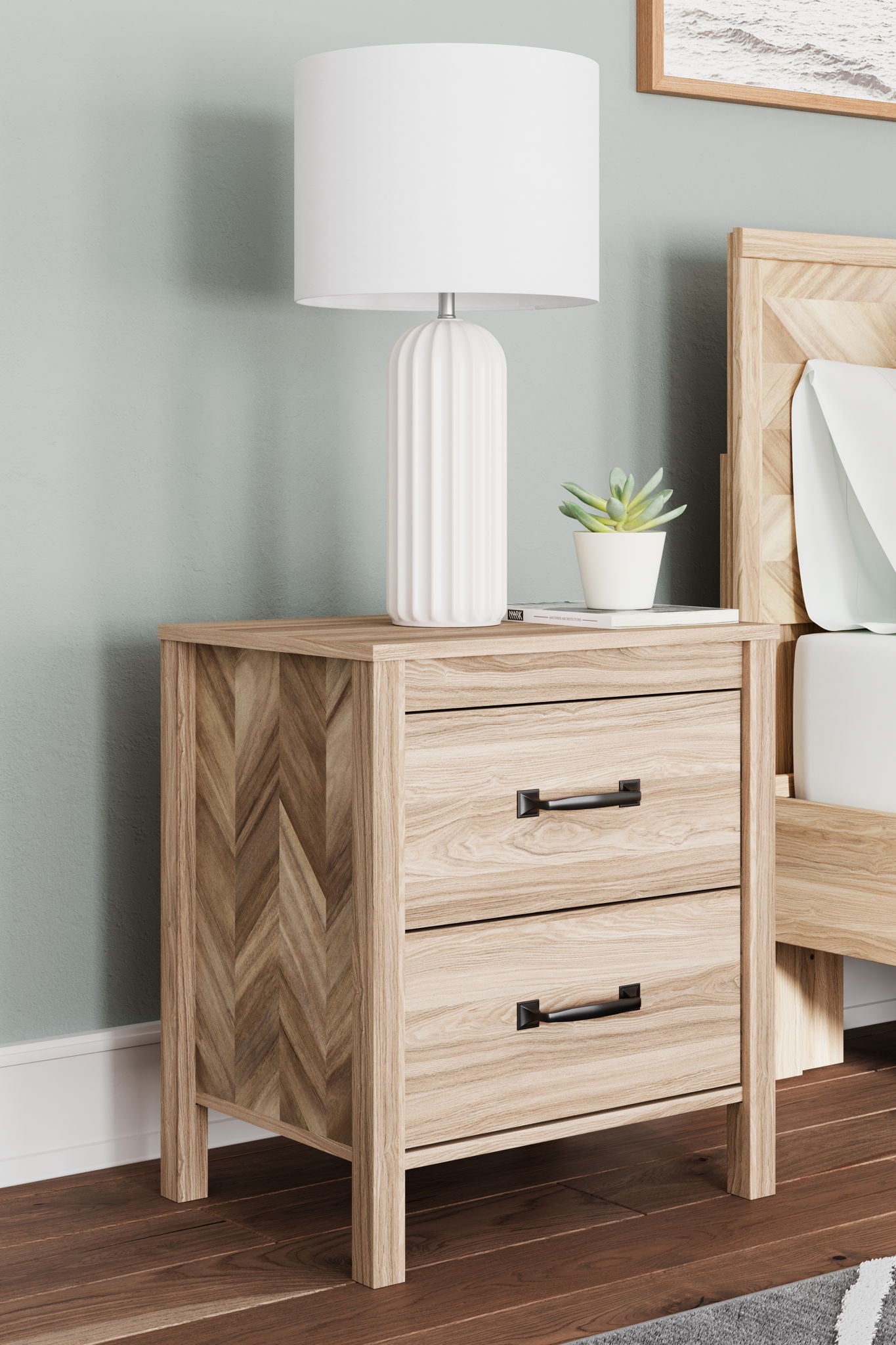 Battelle - Tan - Two Drawer Night Stand - Hornell Furniture Outlet