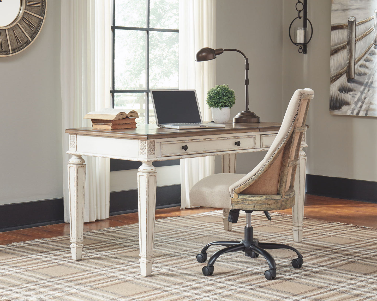 Realyn - White / Brown - Home Office Lift Top Desk - Hornell Furniture Outlet