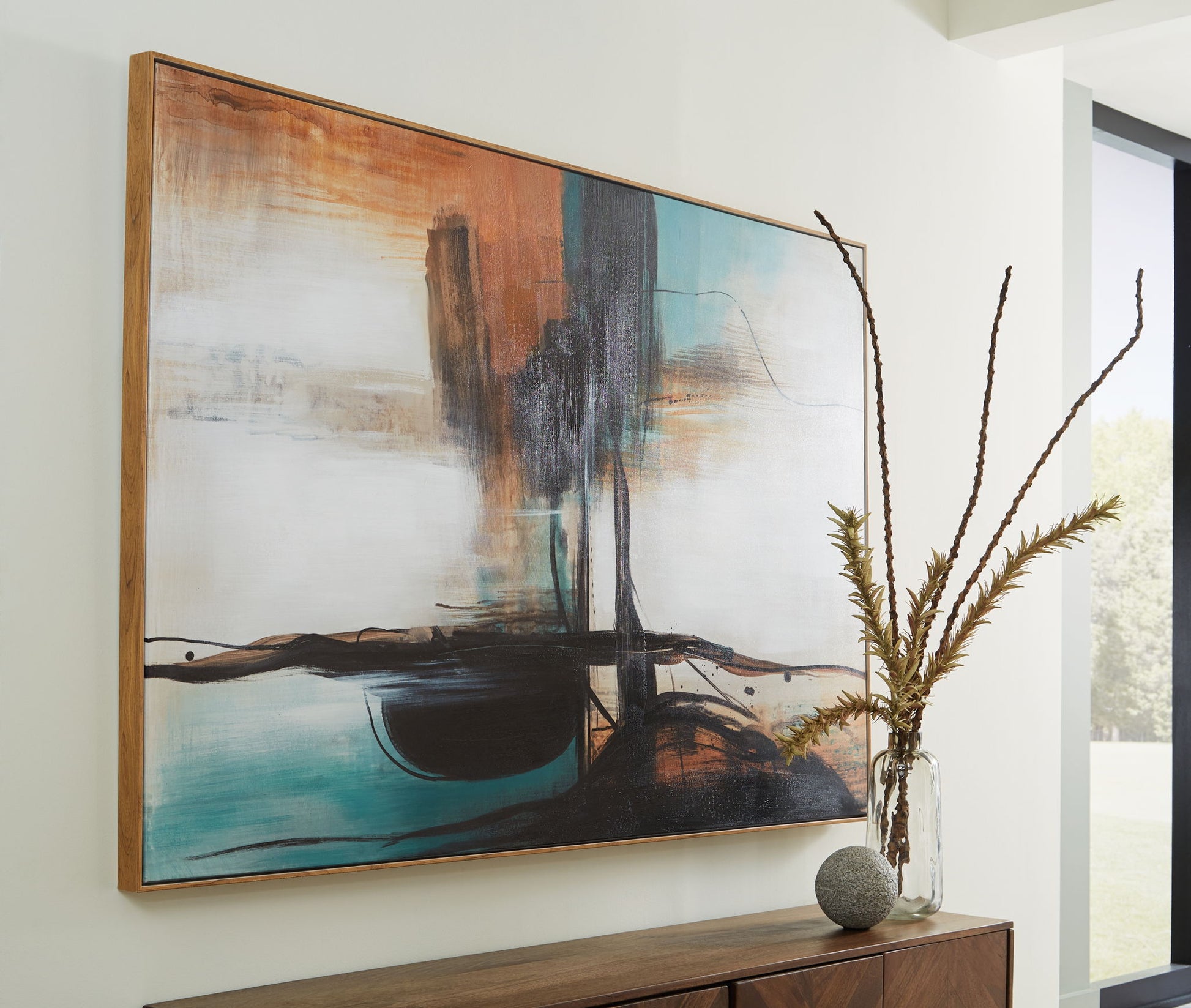Brunonia - Teal / Orange / Black - Wall Art - Hornell Furniture Outlet