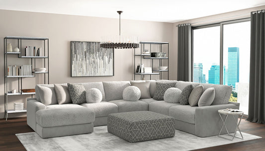 Canyon - 4 Piece Sectional With Cuddler Seat Cushions, Included Accent Pillows And Cocktail Ottoman (Left Side Facing Chaise) - Platinum - Hornell Furniture Outlet