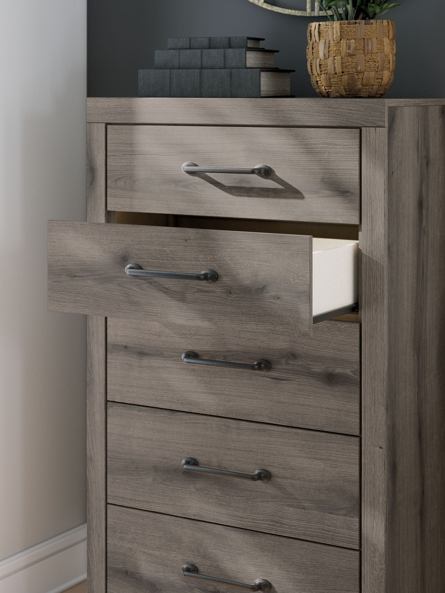 Graystorm - Brown Gray - Five Drawer Chest - Hornell Furniture Outlet