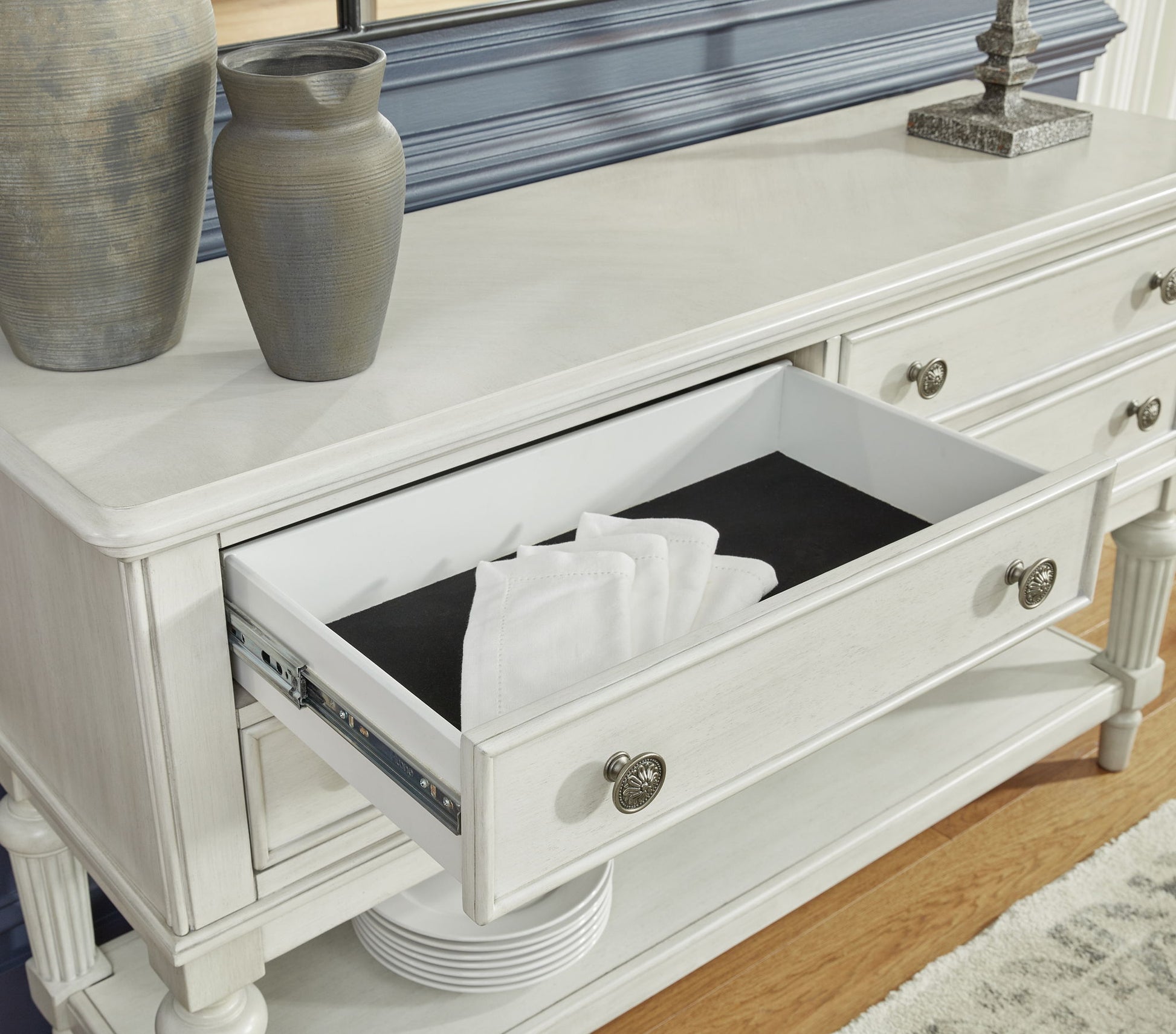 Montelaine - Antique White - Dining Room Server - Hornell Furniture Outlet