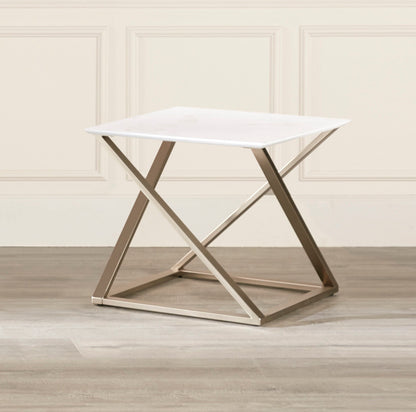 Zurich - End Table With Faux White Marble Top - White - Hornell Furniture Outlet