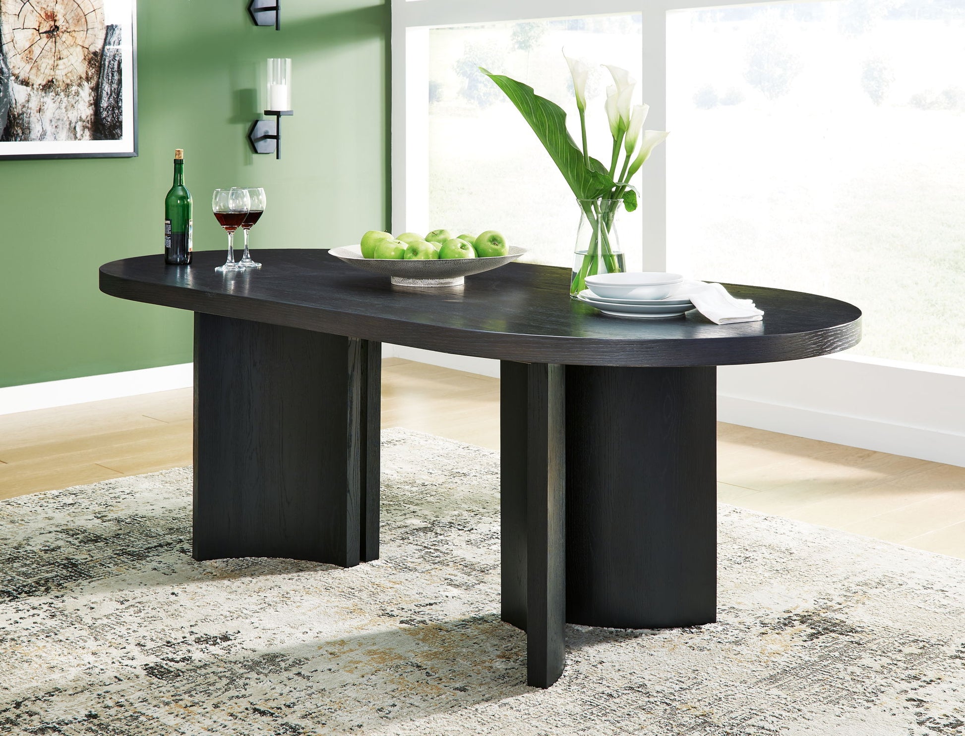 Rowanbeck - Black - Oval Dining Room Table - Hornell Furniture Outlet