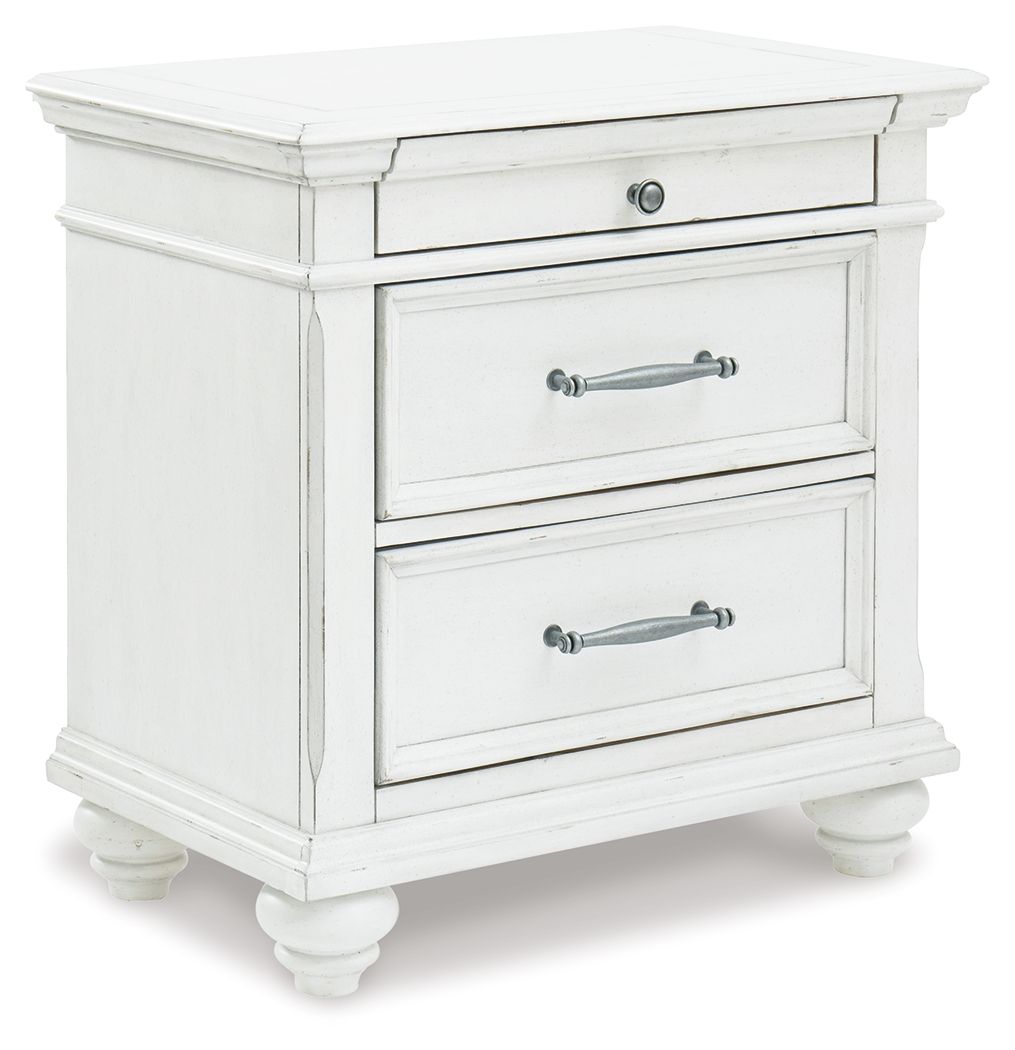 Kanwyn - Three Drawer Night Stand - Whitewash - Hornell Furniture Outlet