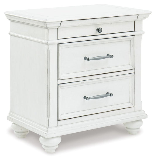 Kanwyn - Three Drawer Night Stand - Whitewash - Hornell Furniture Outlet