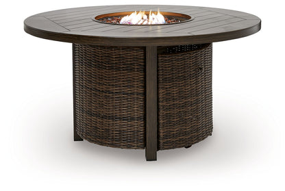 Monterey Point - Round Fire Pit Table - Dark Brown - Hornell Furniture Outlet