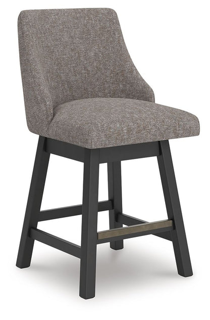 Neymorton - Upholstered Swivel Barstool (Set of 2) - Dark Grayish Brown - Hornell Furniture Outlet