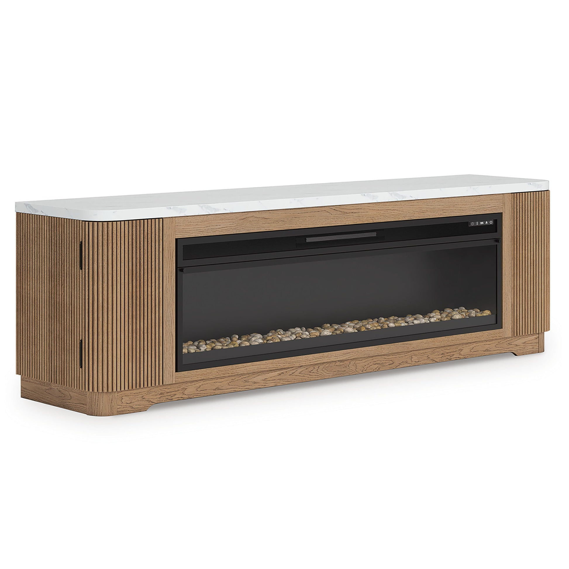Camdill - 80" TV Stand With Electric Fireplace - Light Brown - Hornell Furniture Outlet
