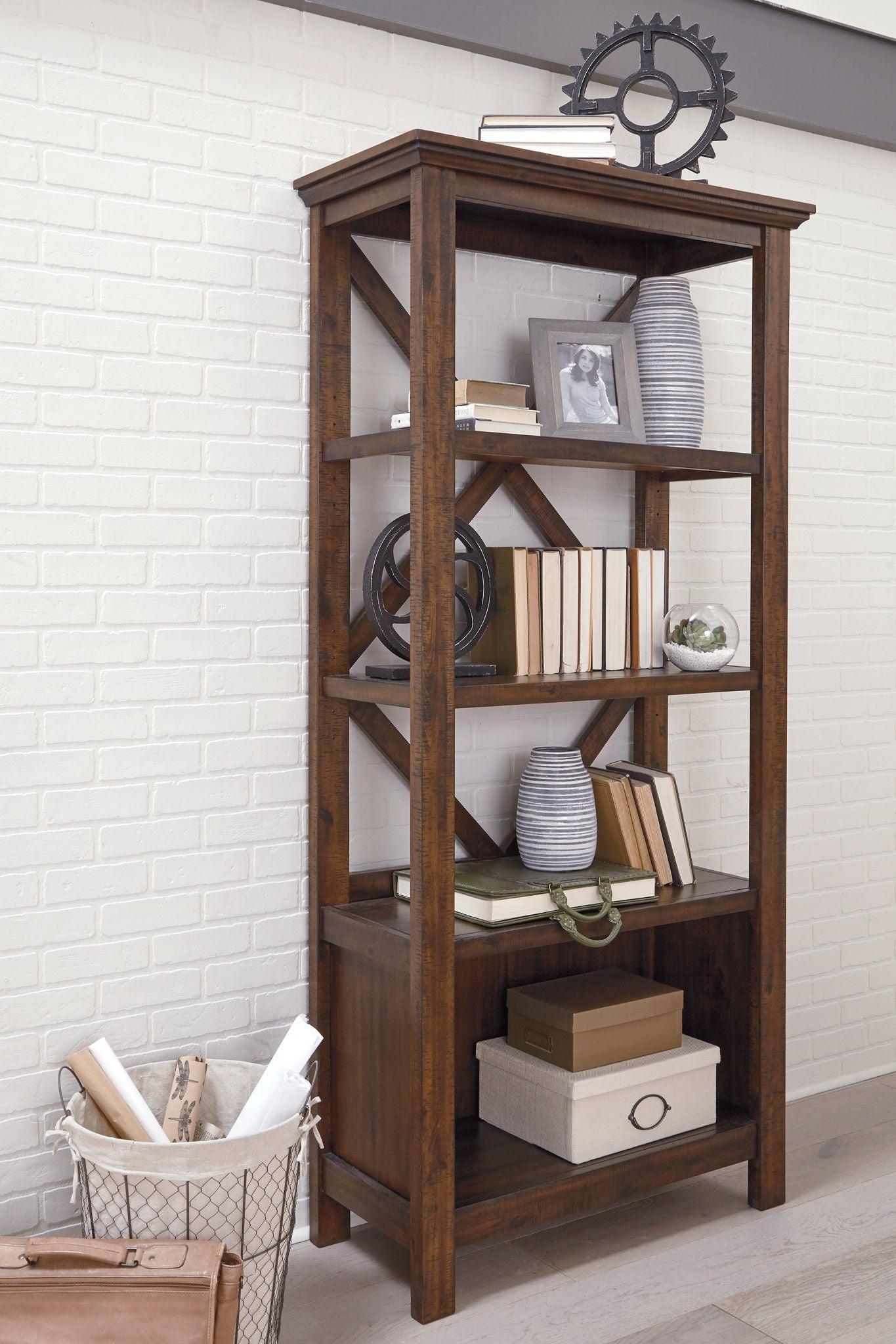 Baldridge - Rustic Brown - Large Bookcase - Hornell Furniture Outlet