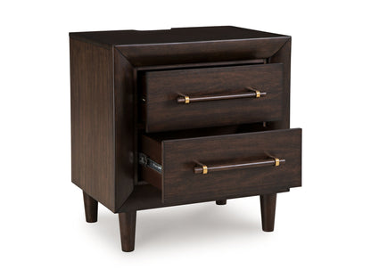 Dantenton - Two Drawer Night Stand - Merlot - Hornell Furniture Outlet