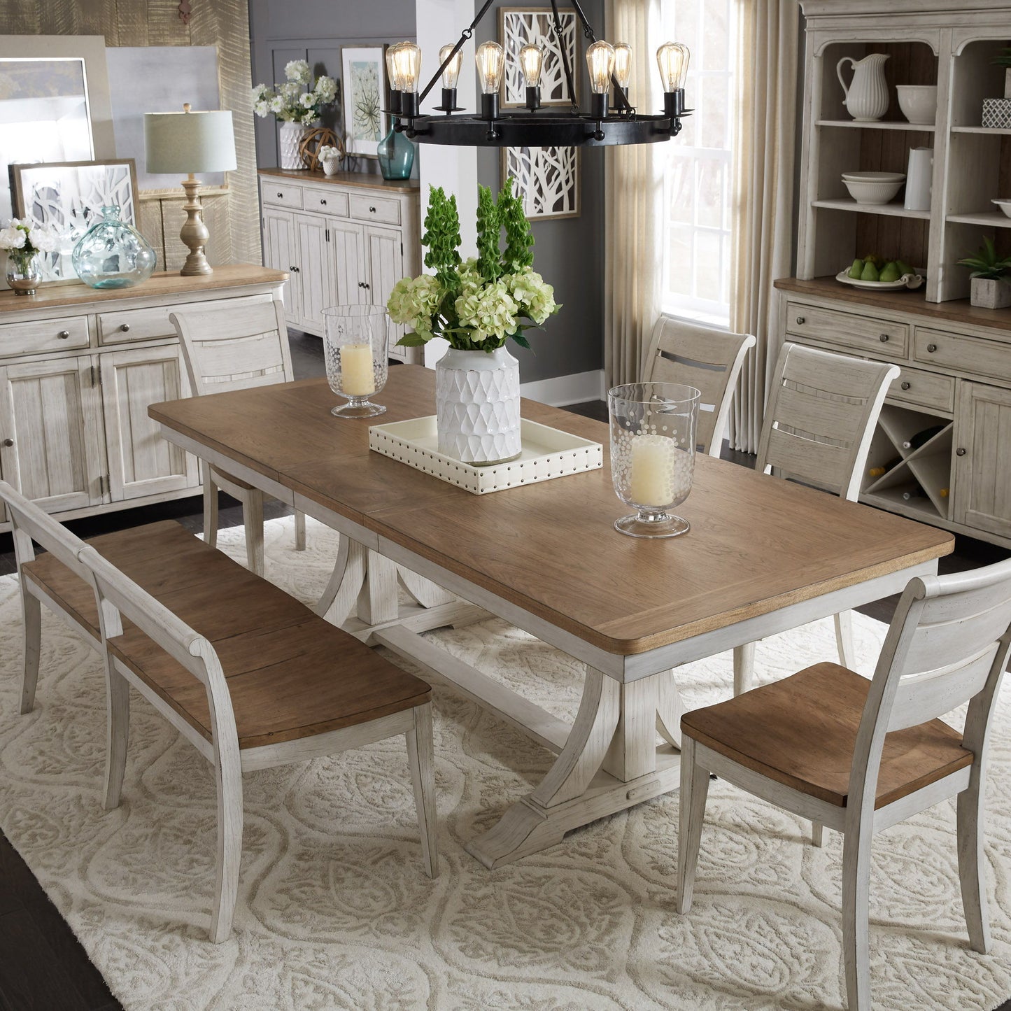 Farmhouse Reimagined - Trestle Table Set - Hornell Furniture Outlet