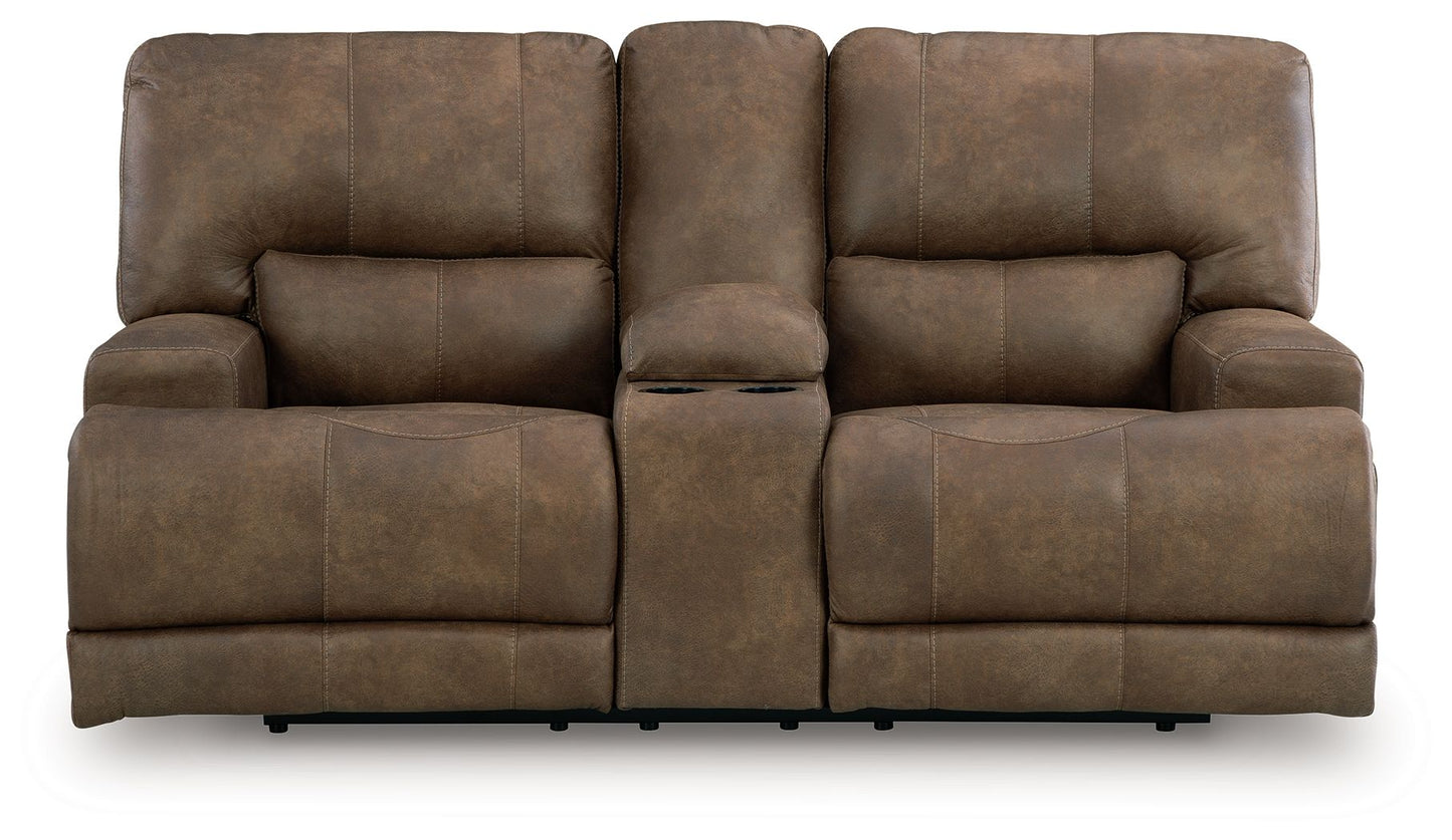Beckley Place - Earth - Power Reclining Loveseat With Console / Adjustable Headrest - Hornell Furniture Outlet