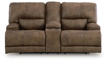 Beckley Place - Earth - Power Reclining Loveseat With Console / Adjustable Headrest - Hornell Furniture Outlet