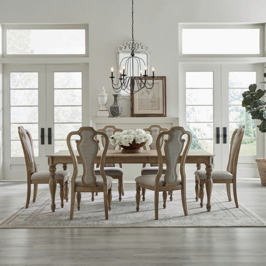 Magnolia Manor - 7 Piece Rectangular Table Set (Splat Back Upholstered Arm Chairs) - Light Brown - Hornell Furniture Outlet