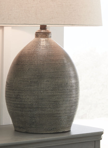 Joyelle - Gray - Terracotta Table Lamp - Hornell Furniture Outlet
