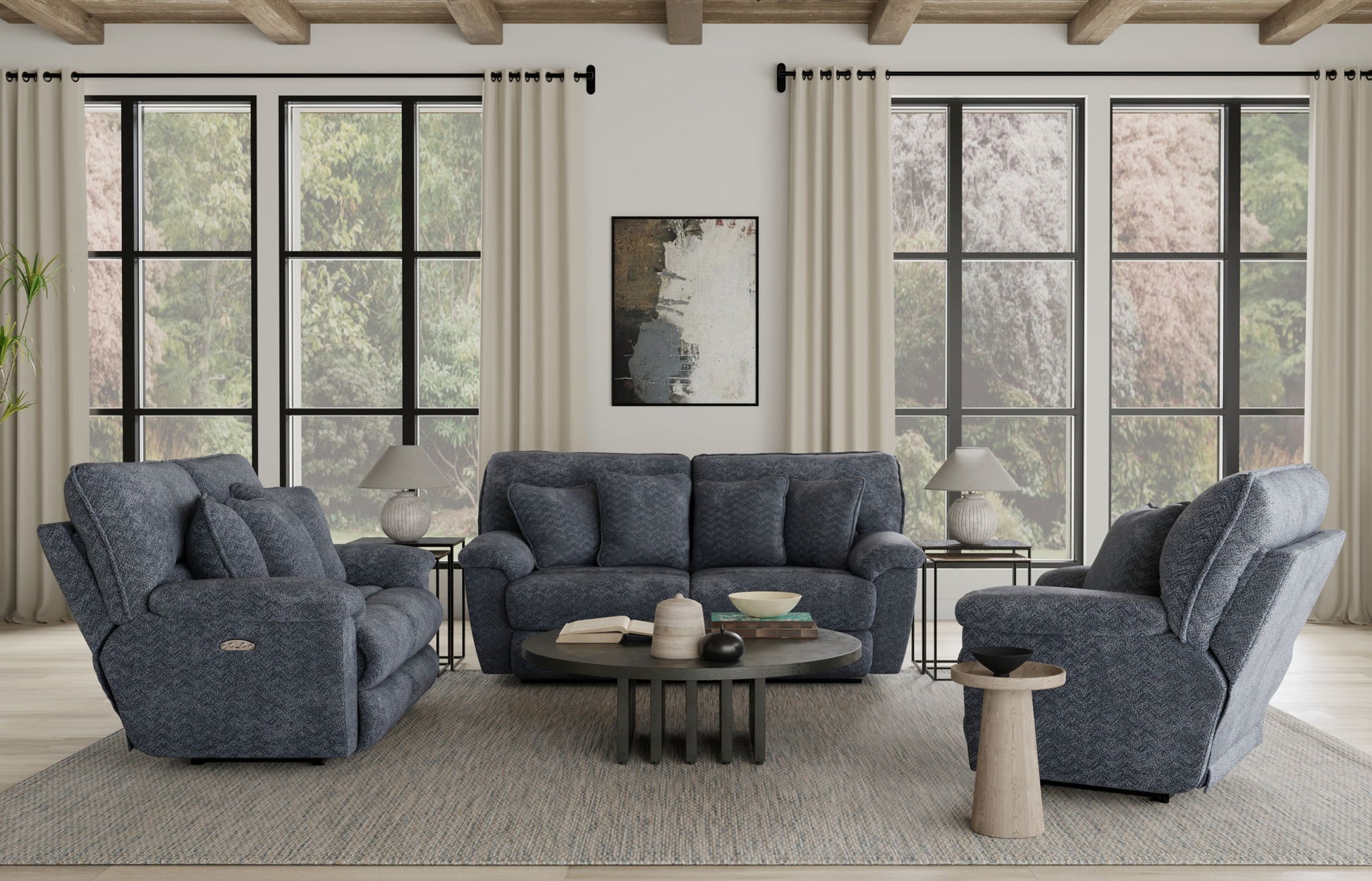 Paxon - Deep Seat Power Reclining Loveseat With Power Adjustable Headrest - Smoke - Hornell Furniture Outlet