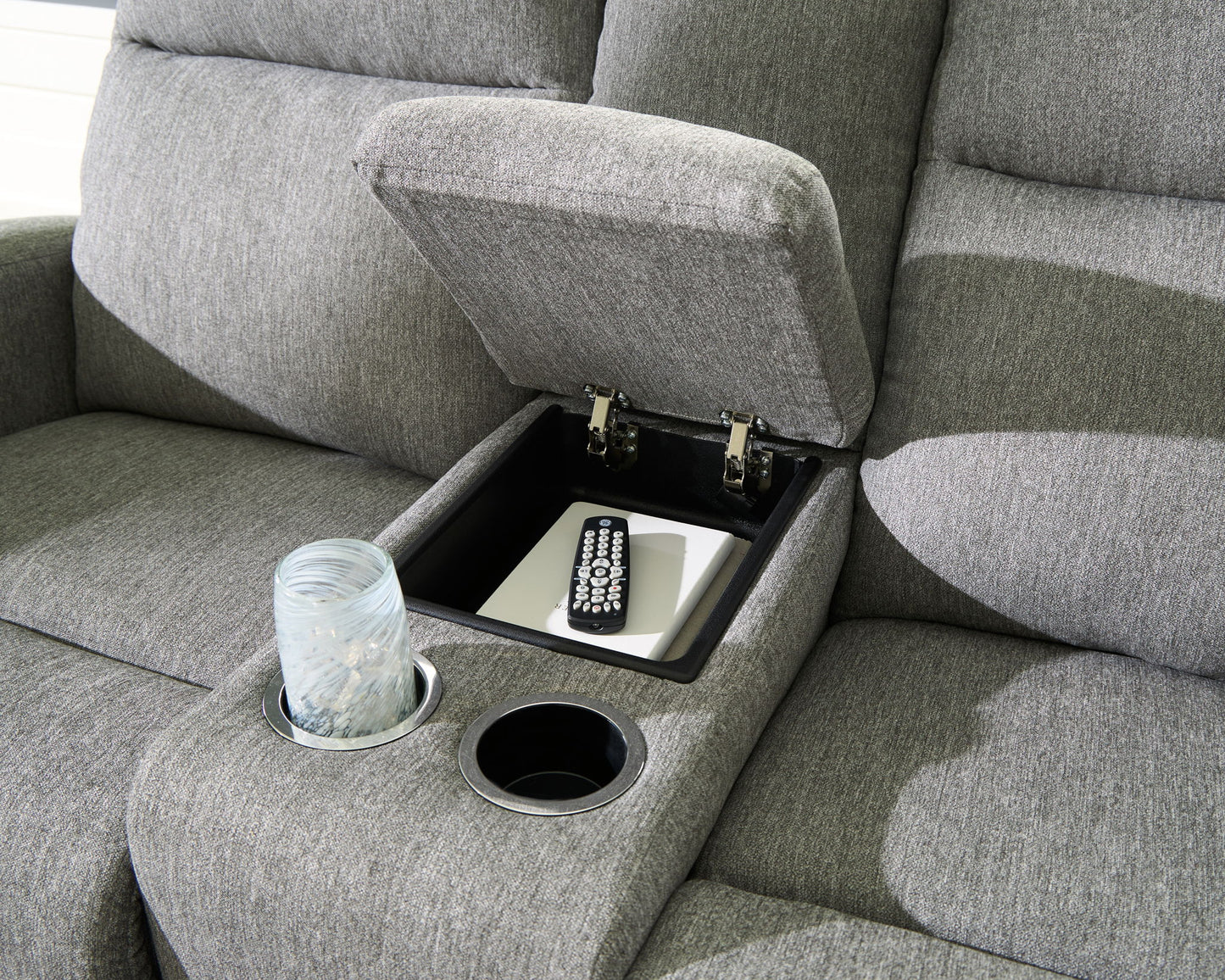 Gauntlet - Sterling - Double Recline Loveseat With Console - Hornell Furniture Outlet