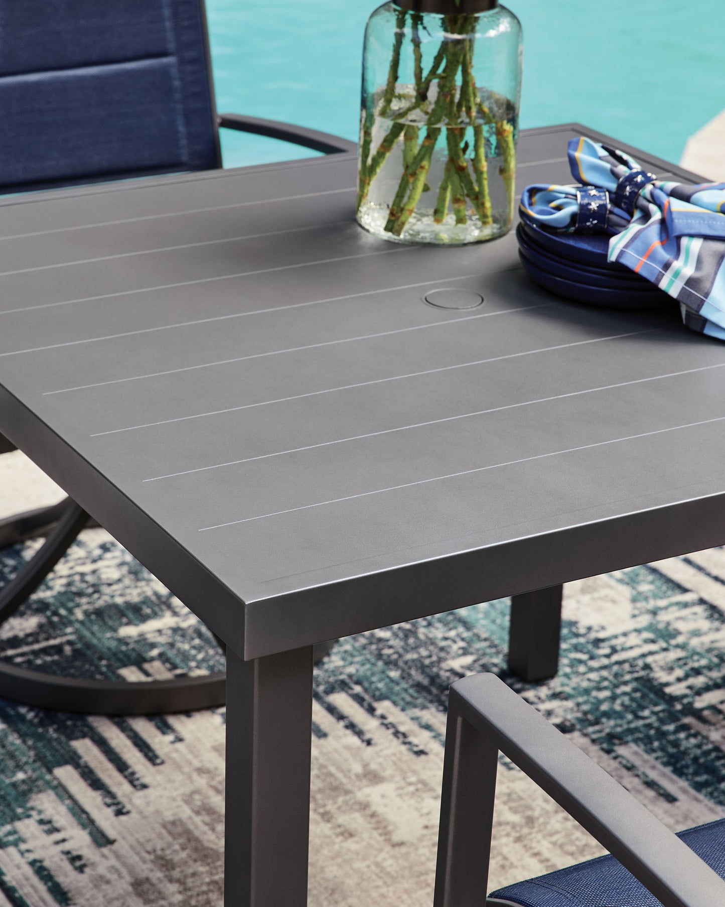 Rocky Creek - Square Dining Table With Umbrella Option - Gray - Hornell Furniture Outlet